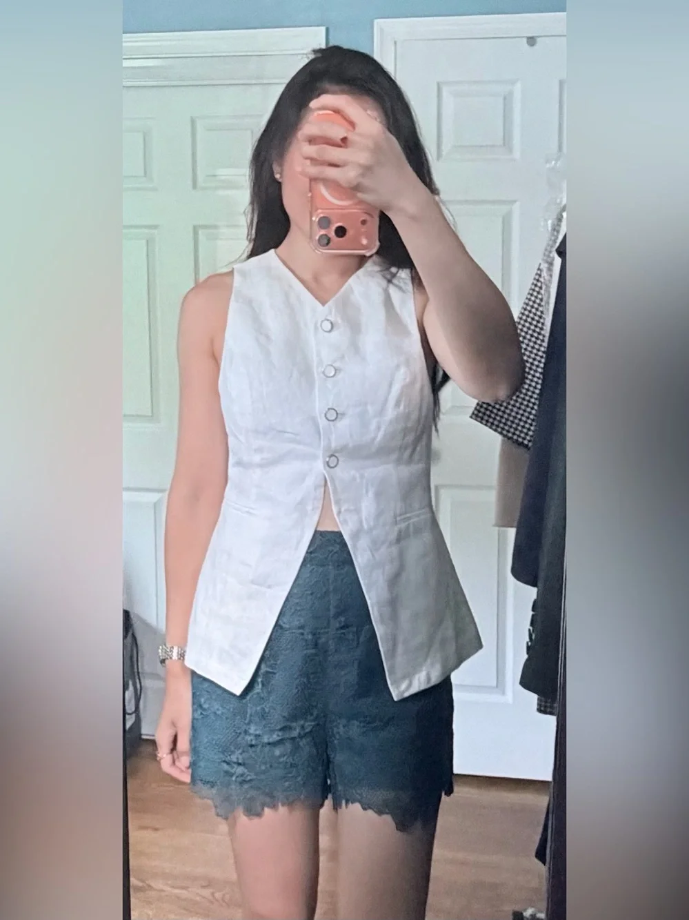 Anna Sui Teal Lace High-Waist Shorts